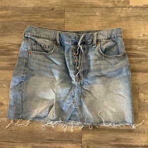 High Rise Denim Frayed Mini Skirt